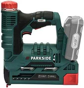 Capsator pe acumulator 20V,  model Parkside 20 V PAT 20-Li A1, LED integrat, magazie cu indicator de umplere, Verde