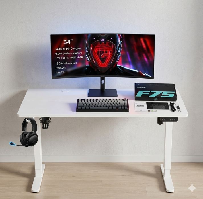 Монитор, наушник, стол