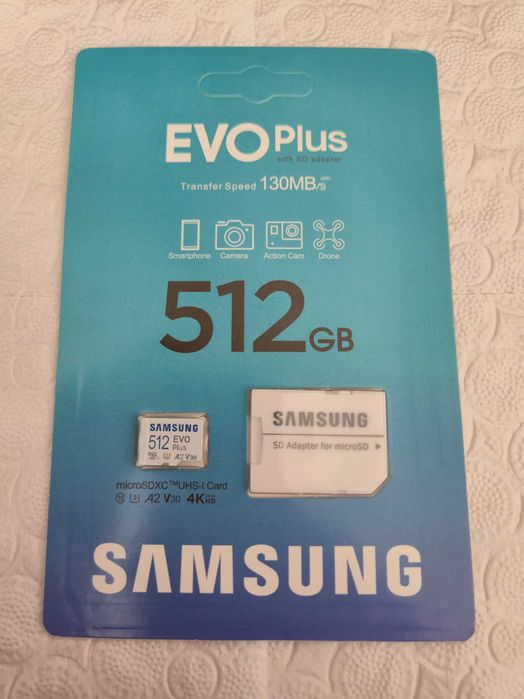 Карта памет 512GB microSDXC с адаптер, Samsung EVO Plus, UHS-I U3 V30