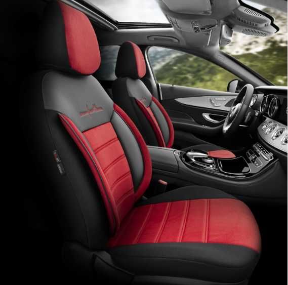 Луксозна тапицерия OTOM текстил с еко кожа COMFORT LINE Design – Червено-Черна с червен шев