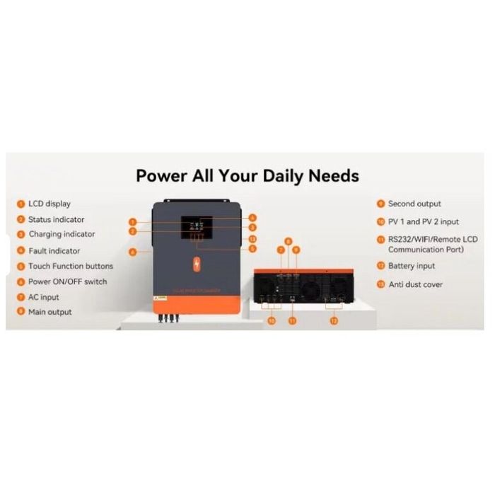 Хибриден соларен инвертор, PowMr, 6.2KW, WiFi