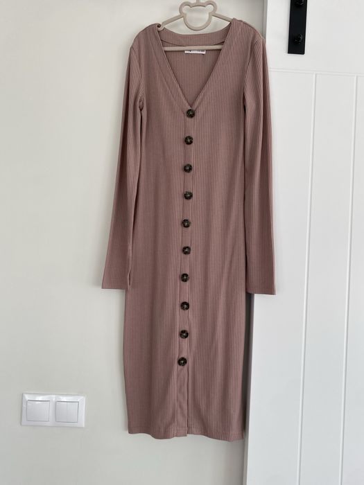 Rochie midi culoare taupe, XXS, Sinsay