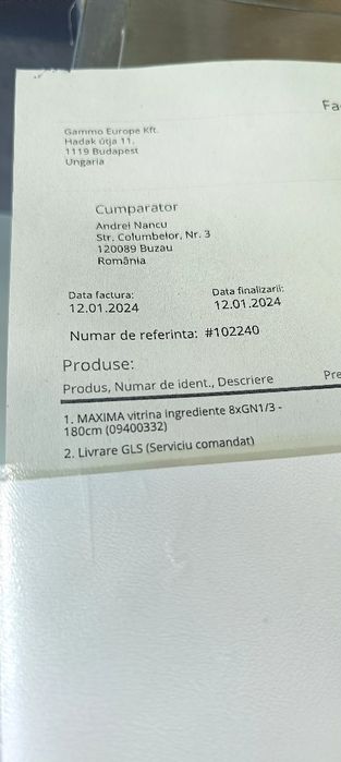 Vitrina rece ingrediente 180cm