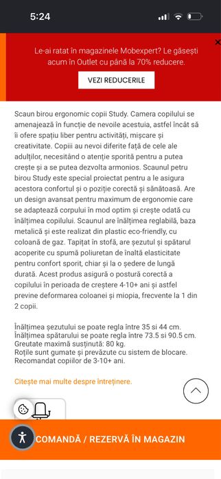 Scaun de birou copii