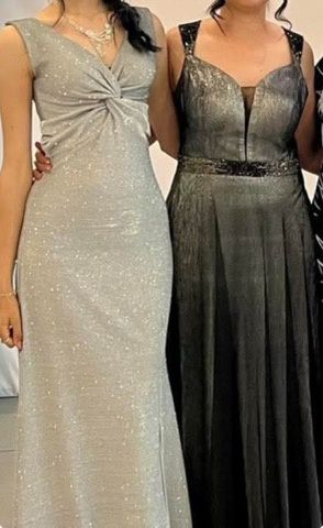 Официална рокля в сребристо сиво