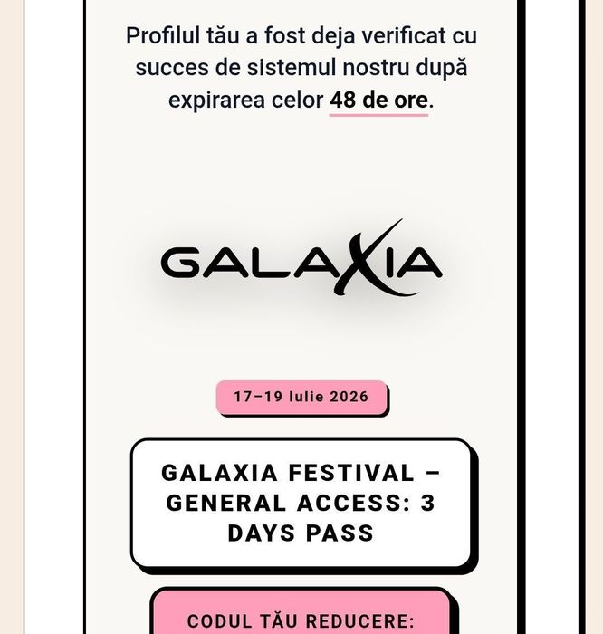 Cod de reducere 100% pentru Galaxia Festival