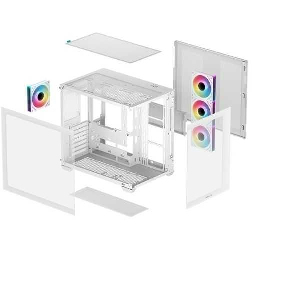 Carcasă Gaming DeepCool CG530 4F White ARGB Panoramică | 4 Ventilatoare PWM | USB-C | Garanție 24 Luni