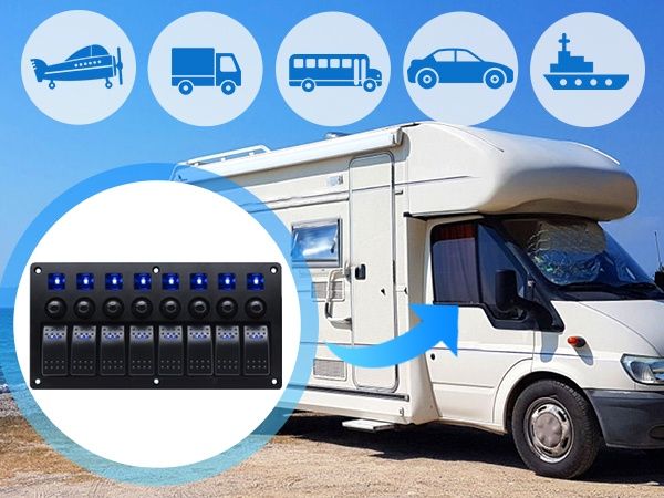 8-Канален Водоустойчив Панел с Превключватели 12V/24V за лодки, кемпер