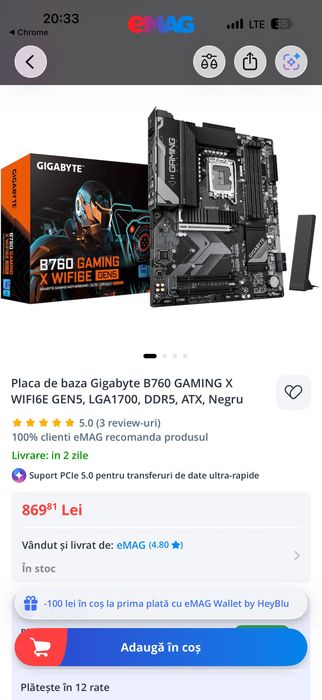 Vând placă de bază GIGABYTE B760 GAMING X AX