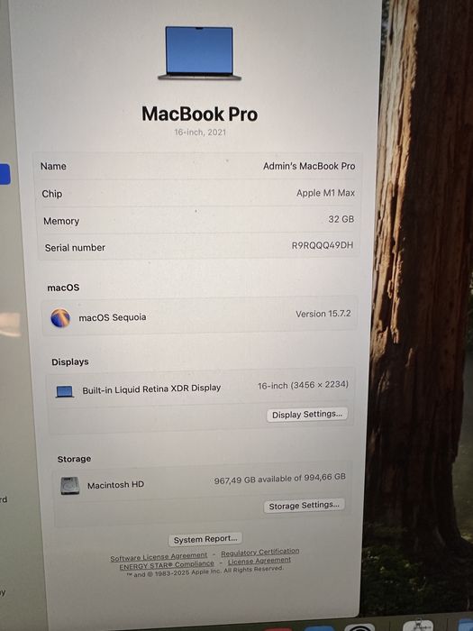 Laptop Apple MacBook Pro M1 Max 16” 2021 ca nou 20 cicluri incarcare