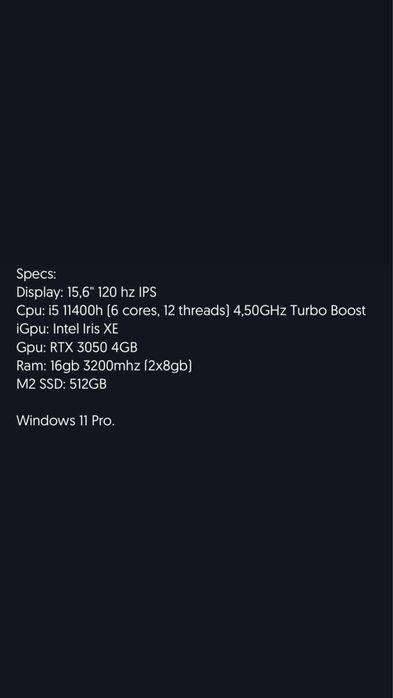 Dell G15 5511 rtx3050 i5-11400H 2.70GHz