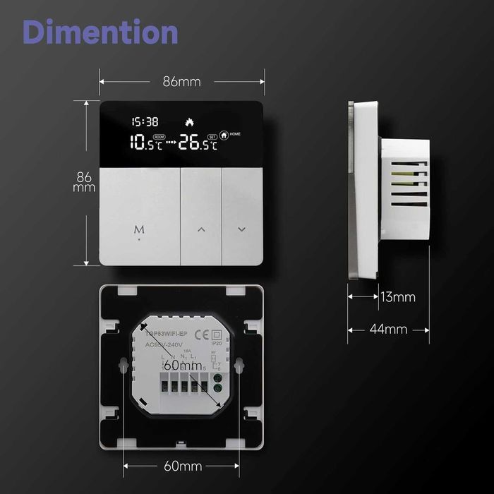 Termostat inteligent centrală termică pe gaz Beok TGPWIFI-WPB 3A,WiFi programabil compatibil cu Smart Life, Google Home și Alexa