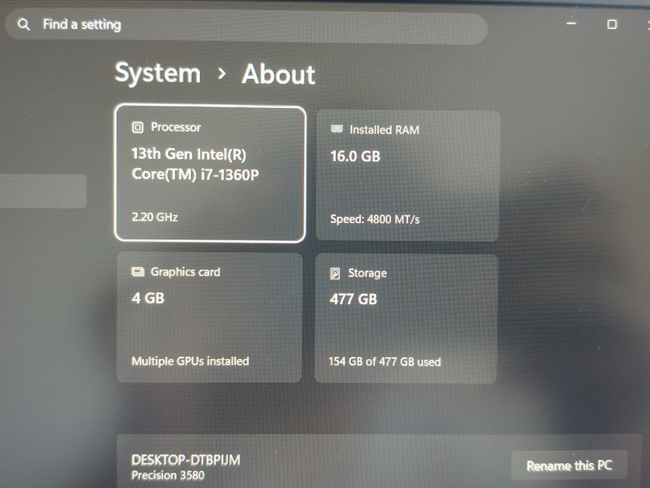 работна станция Dell Precision 3580 - i7-1360P, NVIDIA RTX A500, 16 GB DDR5 4800 MT/s RAM