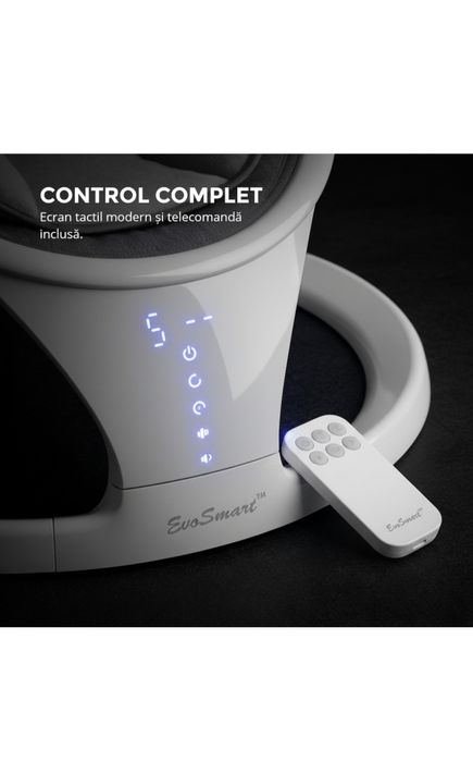 Leagan Electric EvoSmart™ SW, Multifunctional Pentru Bebelusi cu Acoperis Rabatabil Si Plasa Protectie Tantari, Conexiune Bluetooth, 5 Trepte