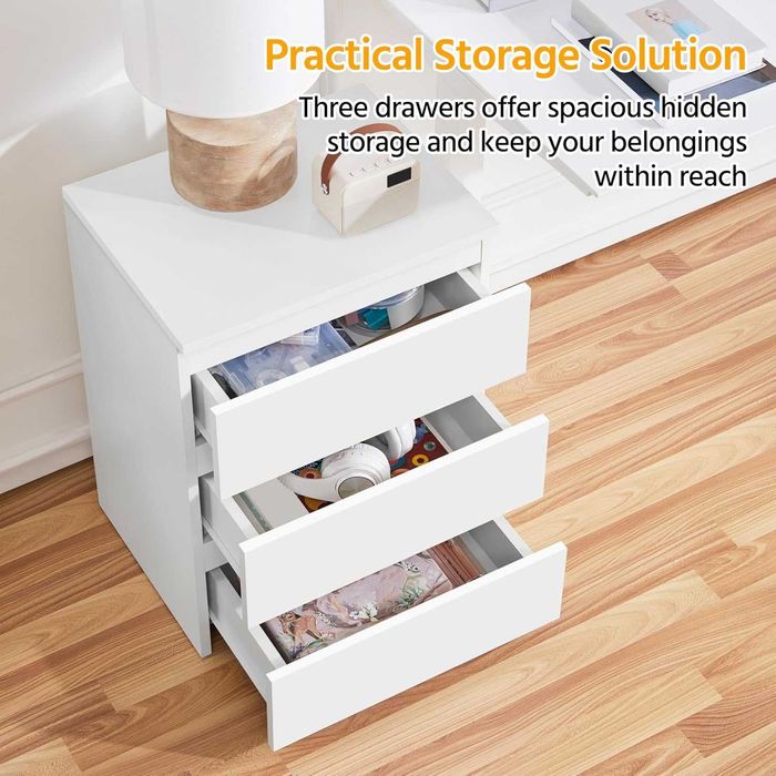 Noptiera moderna cu 3 sertare, masa laterala alba, MDF |S 592874 White