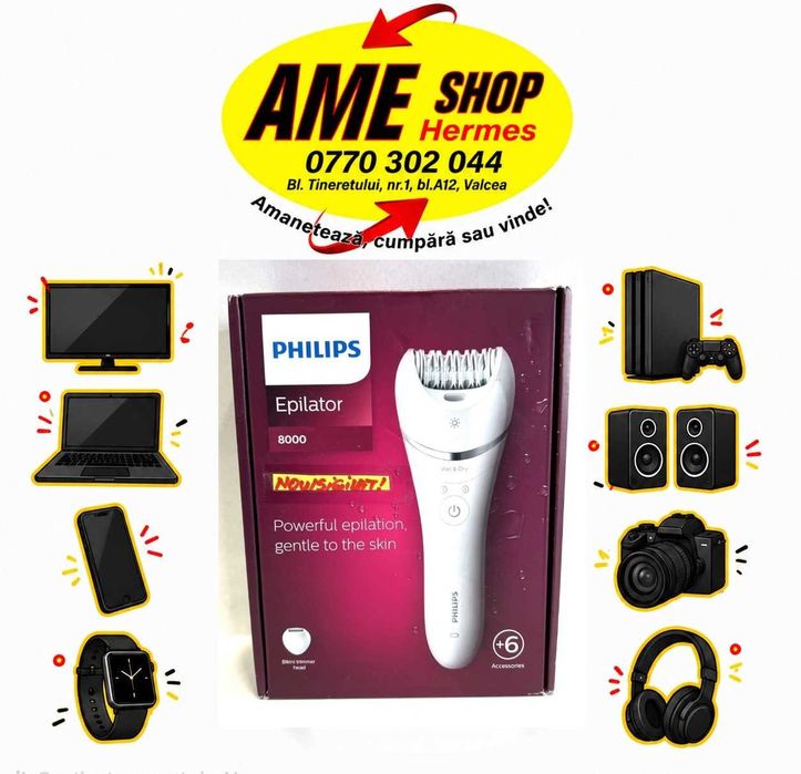 Epilator Philips 8000 BRE715,  NOU/Sigilat!
