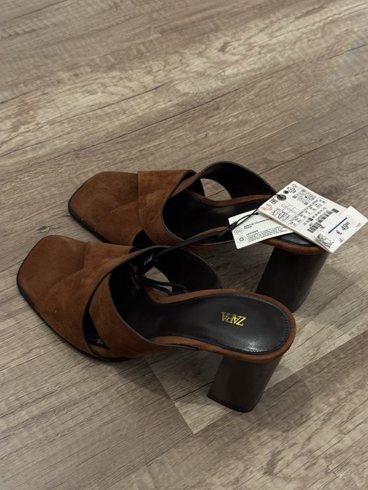 Кожени сандали на ток ZARA 37 размер