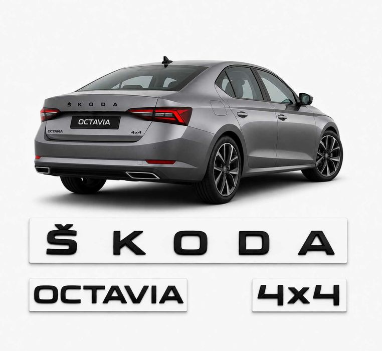 Set embleme haion SKODA OCTAVIA RS 4x4 emblema stema sigla scris inscriptii Ornamente auto spate skoda