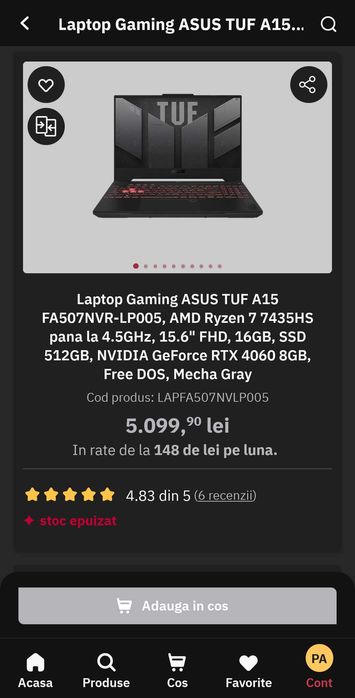 Laptop gaming Asus TUF RTX4060