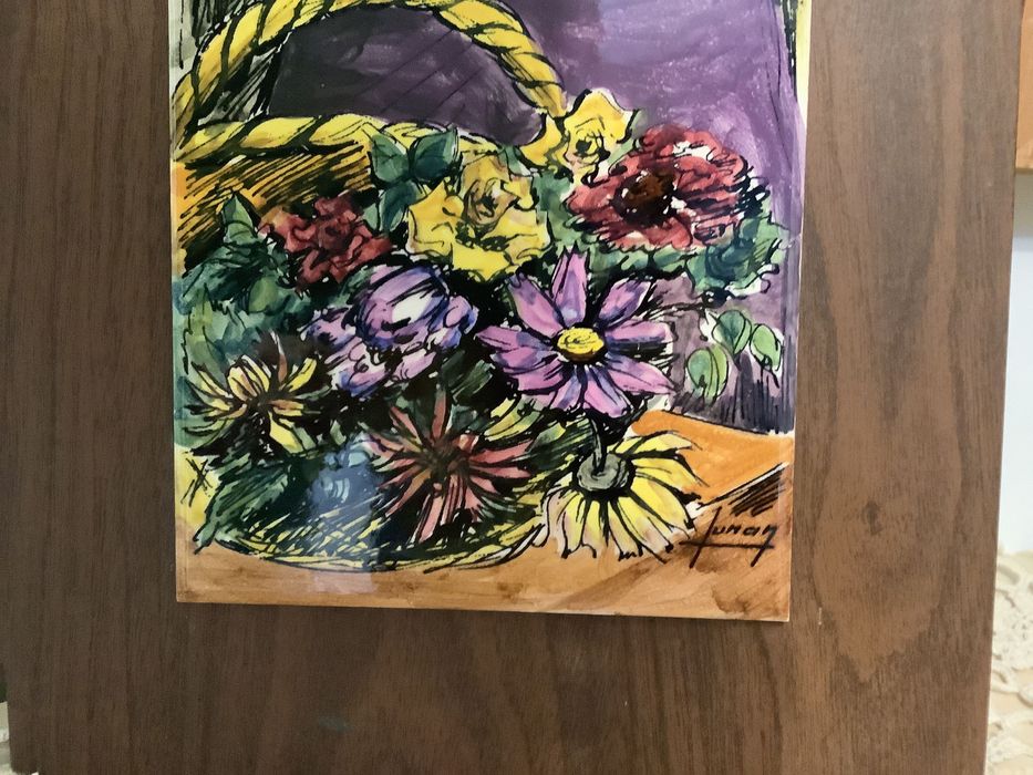 Pictură frumoasă ,pe bucăți de ceramică