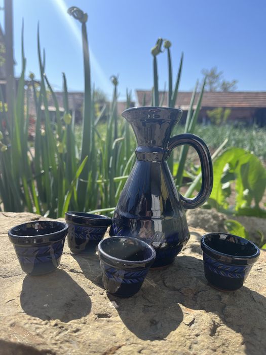 Тъмносин керамичен сервиз за ракия