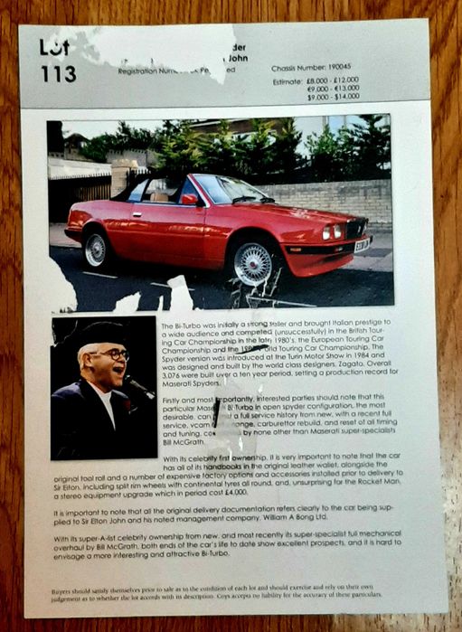 Maserati Spyder Biturbo.Elton John fostul proprietar , acte doveditoar