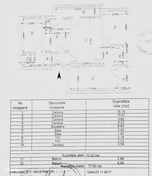 Apartament 4 camere, 2 bai, 2 balcoane, 77.93mp, acte la zi