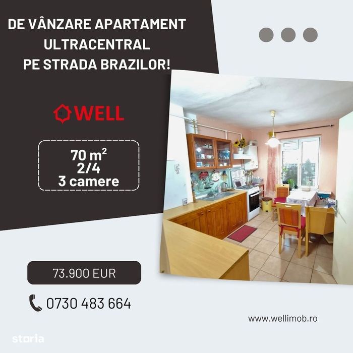 Apartament cu 3 camere de vânzare, ultracentral, pe strada Brazilor!