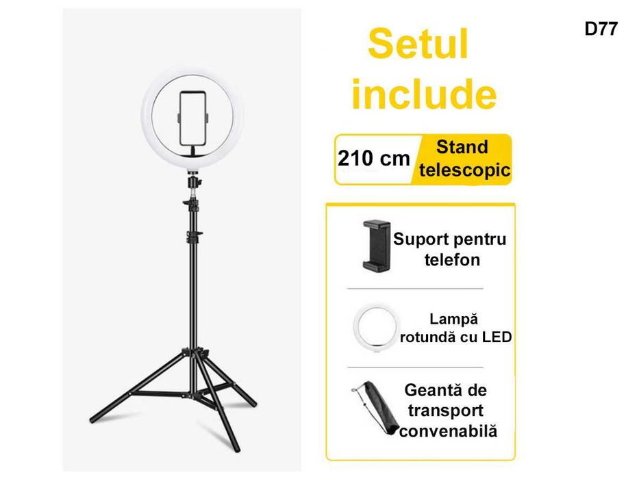 Ring Light LED 8 inchi Fotografie Lampa Circulara Ring Trepied 210cm