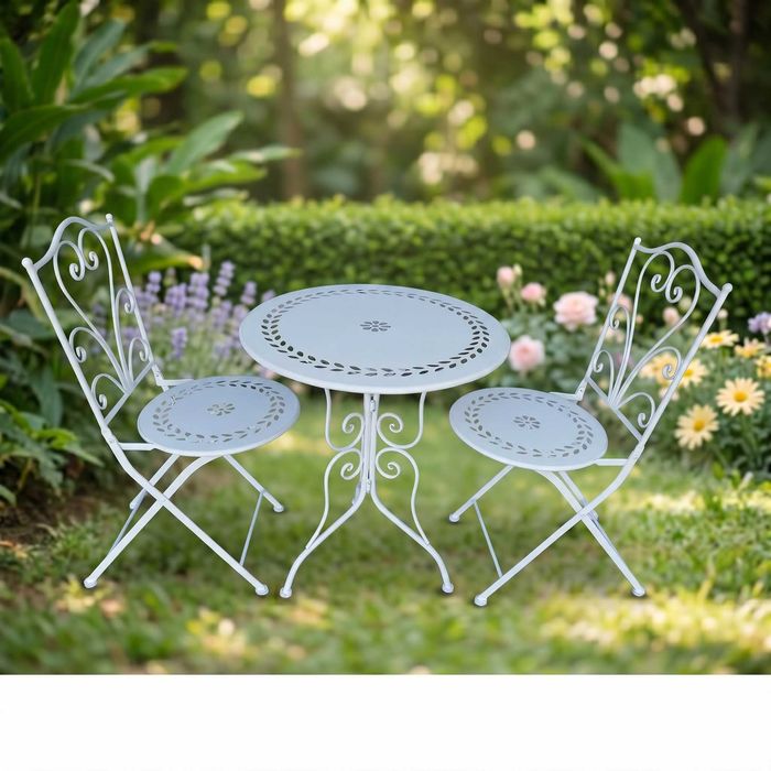 set masa si scaune de gradina, 2 scaune si o masa, fier forjat, verde