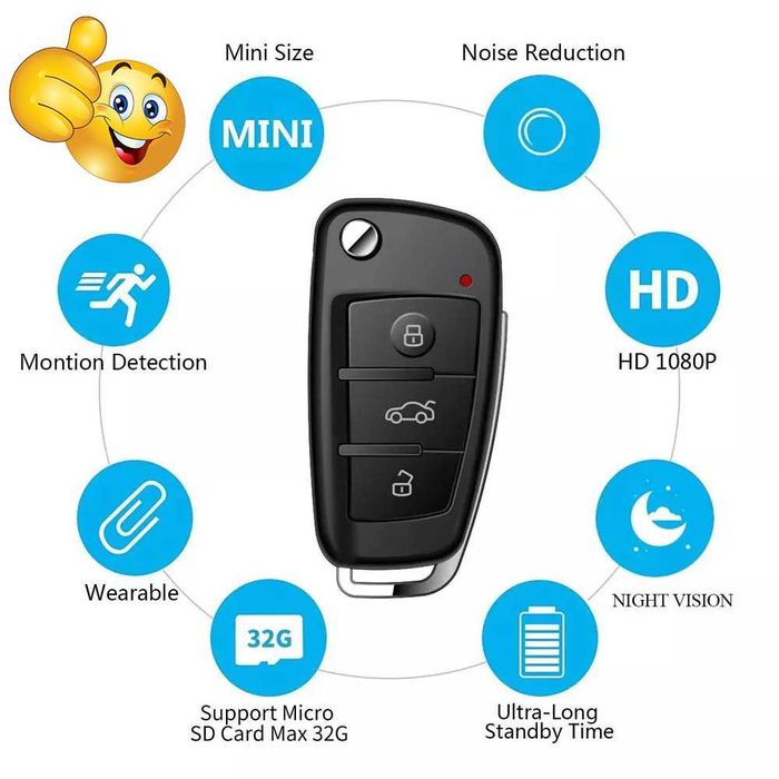 Качествена мини преносима камера HD 1080P в ключ за кола камерка видео