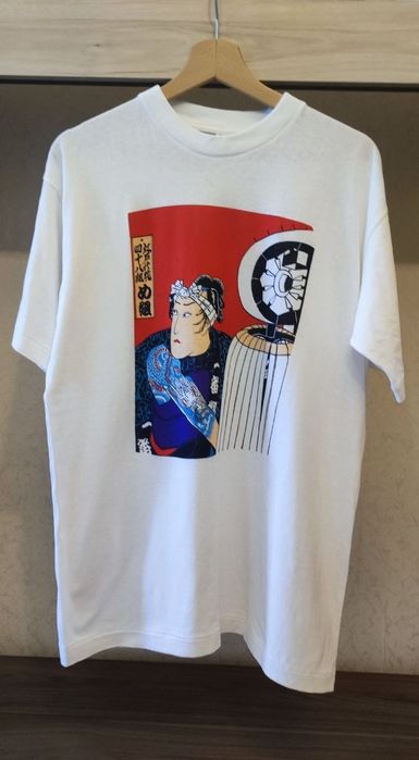 Vintage 90s Edo Ukiyo Fireman Woodblock мъжка тениска