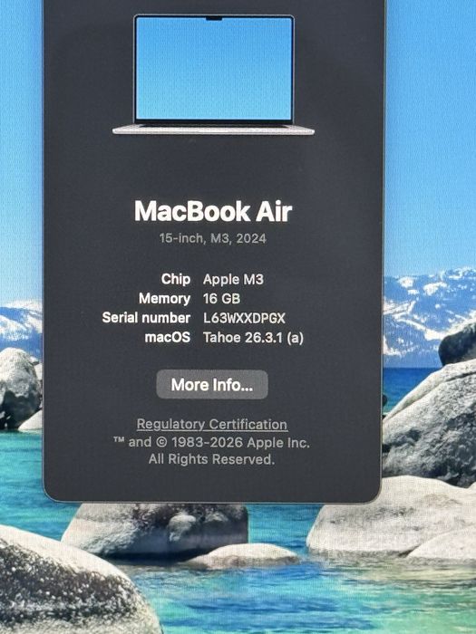 Macbook air 15 m3 - 16gb RAM - 256 ssd