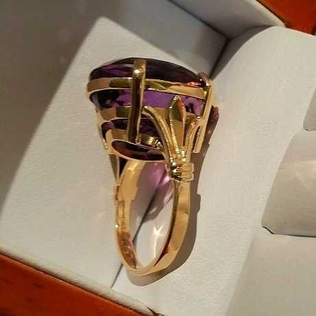 inel aur galben 14k cu splendid ametist natural