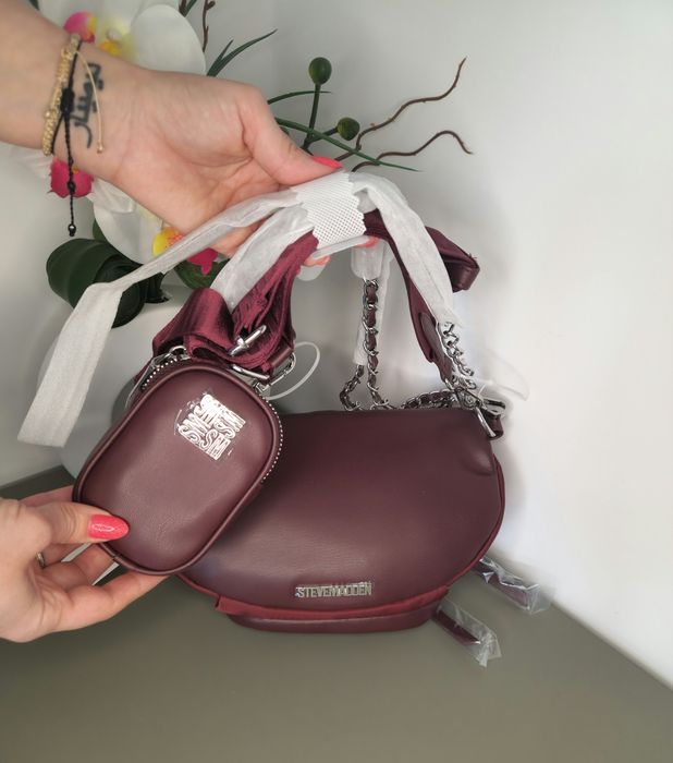Оригинална дамска чанта Steve Madden - Бордо с кристали