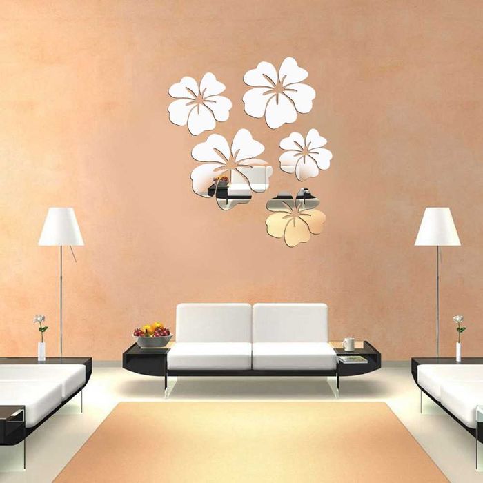 Стикери за стена Огледални стикери плочки шестоъгълни за украса декорация на стена бяна мебели