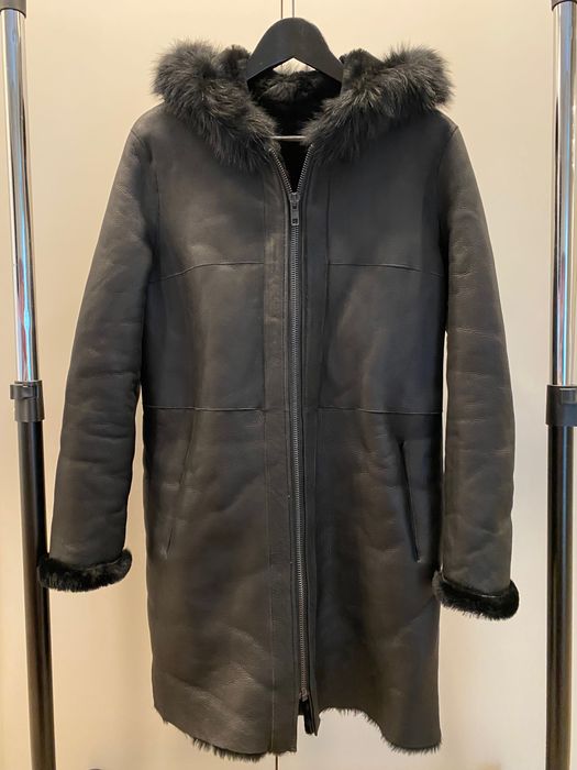 Palton piele naturala cu blana shearling Massimo Dutti