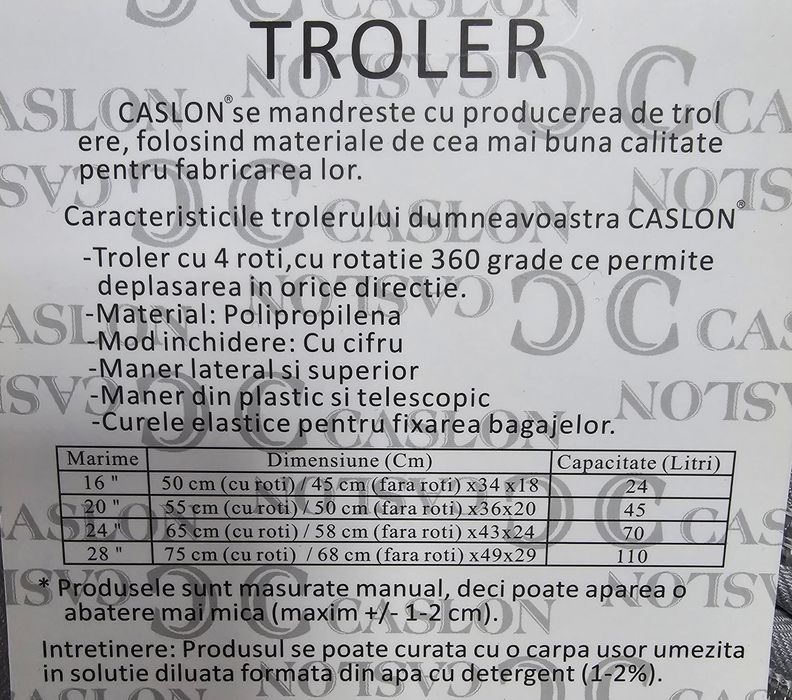 NOU Troler 75cm, fermoar dublu, polipropilenă 100%