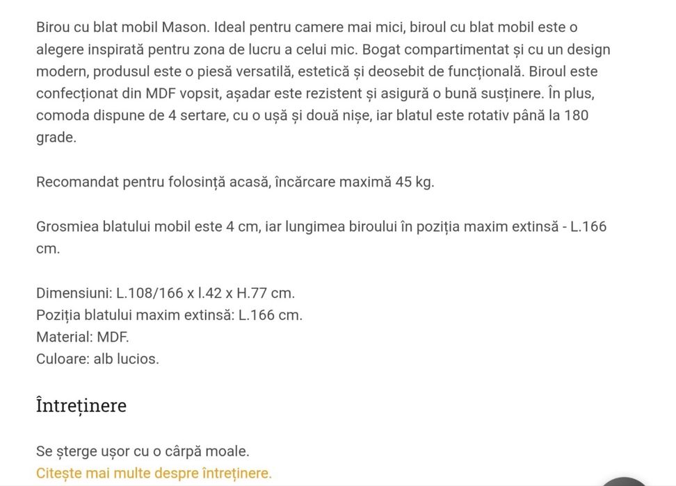 MASON Birou cu blat mobil
