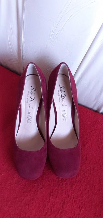 Pantofi piele naturala rosii cu toc