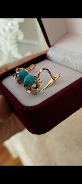 Советские серьги с бирюзой 585 пробы