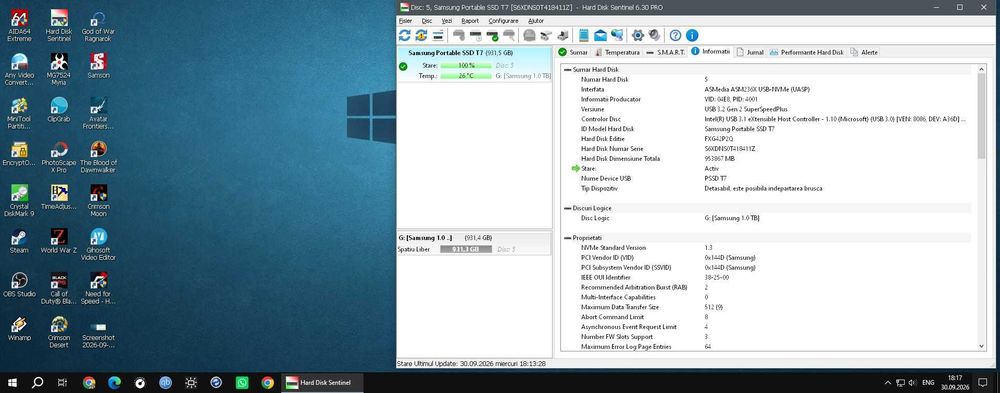 Samsung SSD Portabil T7 USB 3.2 Gen.2  1TB