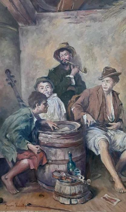 Tablou vechi - personaje - semnat Janos Valentiny