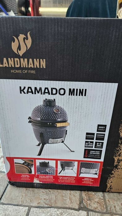 Gratar ceramic Landmann Kamado, 55x47x44 cm, Gri - nou sigilat