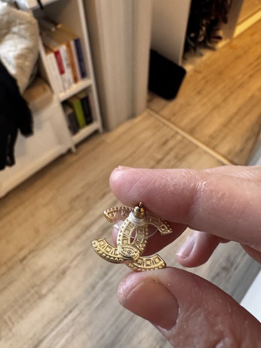 Authentic Chanel CC Crystal Stud Earrings – Gold Tone