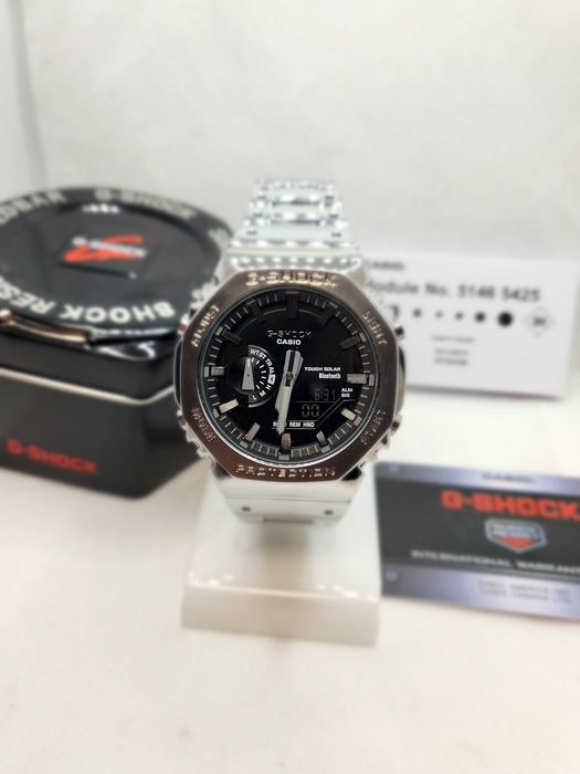 Ceas Sport Barbati Casio g shock Full METAL Silver black GM B2100D Nou, Garantie 2 ani