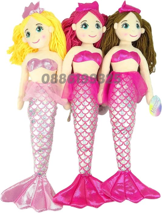 Голяма кукла Русалка, 80см Розова/синя , Голяма плюшена кукла Русалка