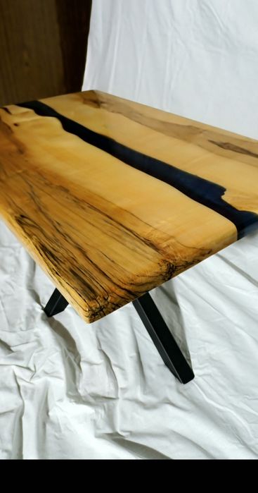 Masă din lemn masiv paltin cu epoxy | Masă epoxy | 100×50 cm | Nouă