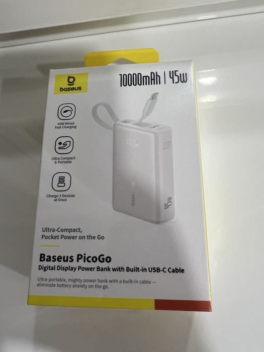 Повербанк Baseus 45W со встроенным кабелем. Новый