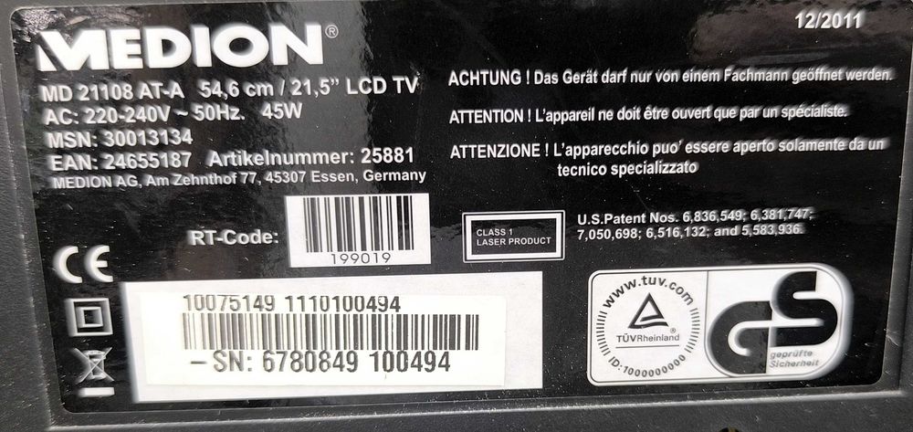 Televizor LED Medion MD21108 AT-A - 21.5 inch/55 cm - Impecabil